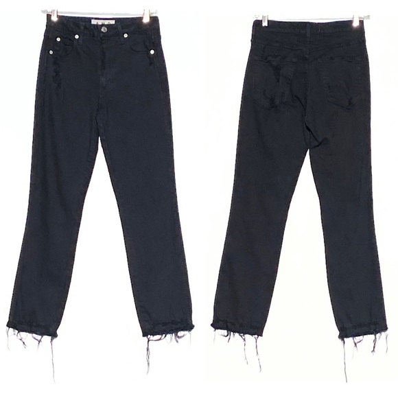 ANTHROPOLOGIE AMO Denim Bella High Rise Flare Jeans Black Oak Distressed Wash - Picture 3 of 8